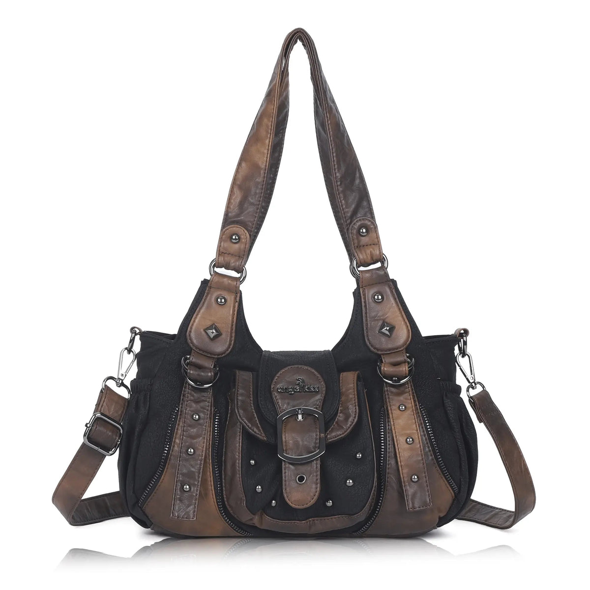 Washed Vintage Multi-Pocket Buckle Shoulder Bag
