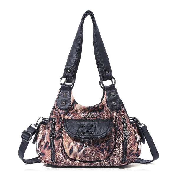 Vegan Leather Shoulder Handbag – Vintage Multi-Pocket Tote Bag