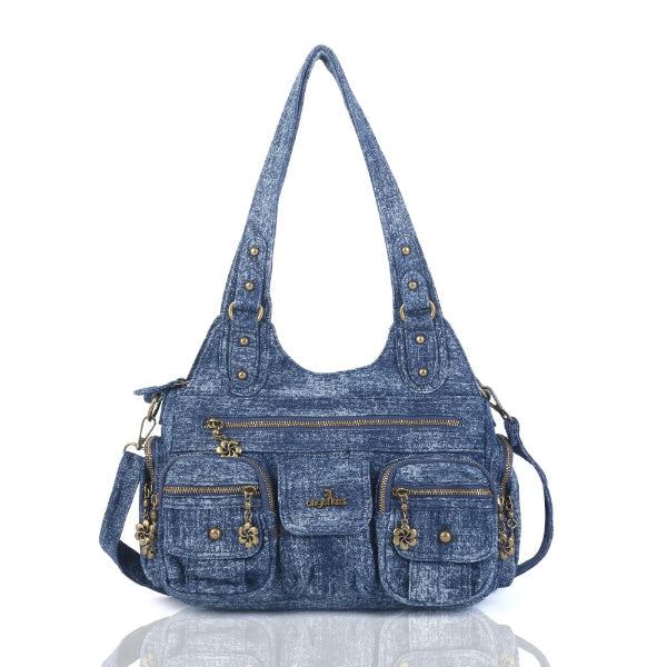 Vintage Bronze PU Leather Handbag – Multi-Pocket Shoulder Tote & Crossbody Bag