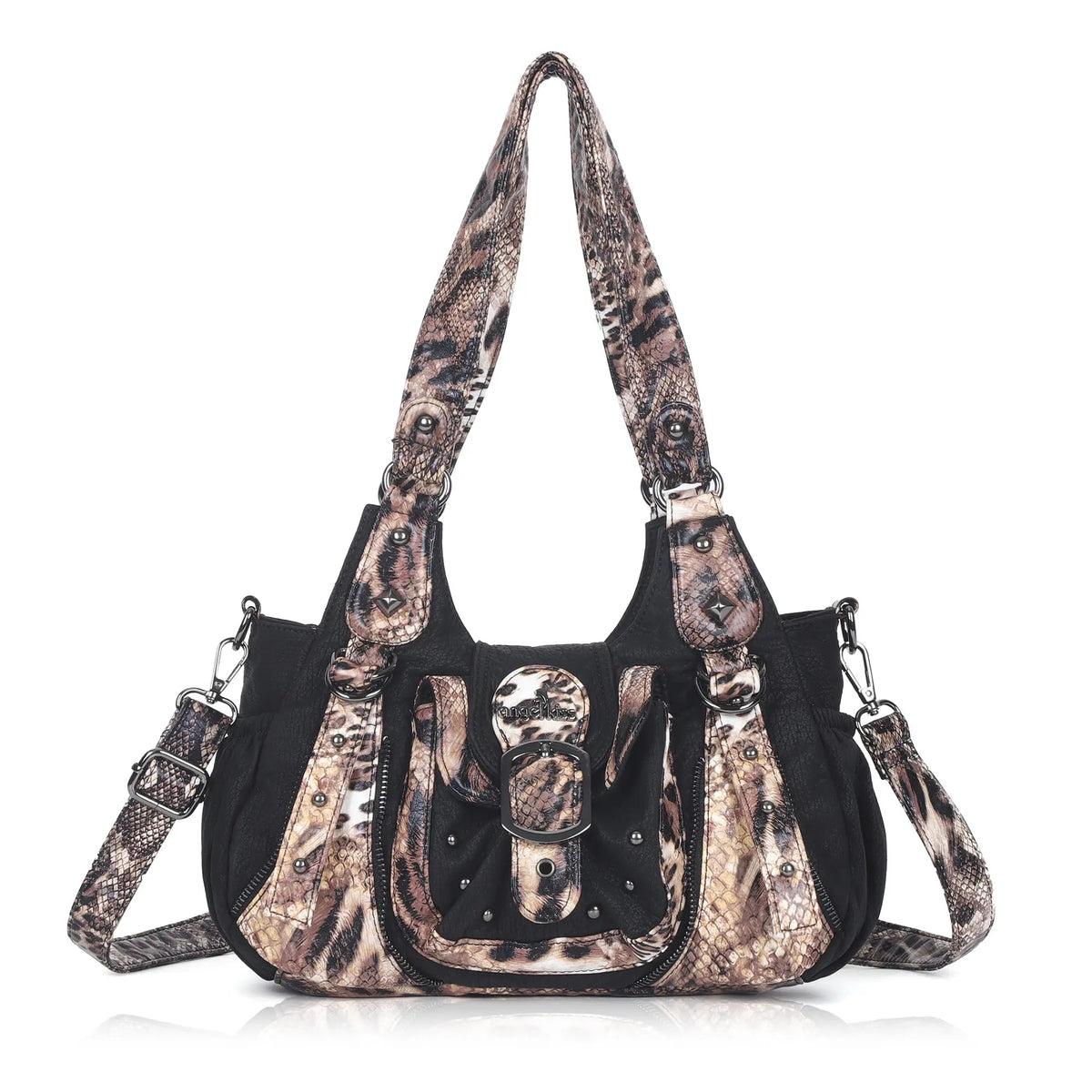 Washed Vintage Multi-Pocket Buckle Shoulder Bag