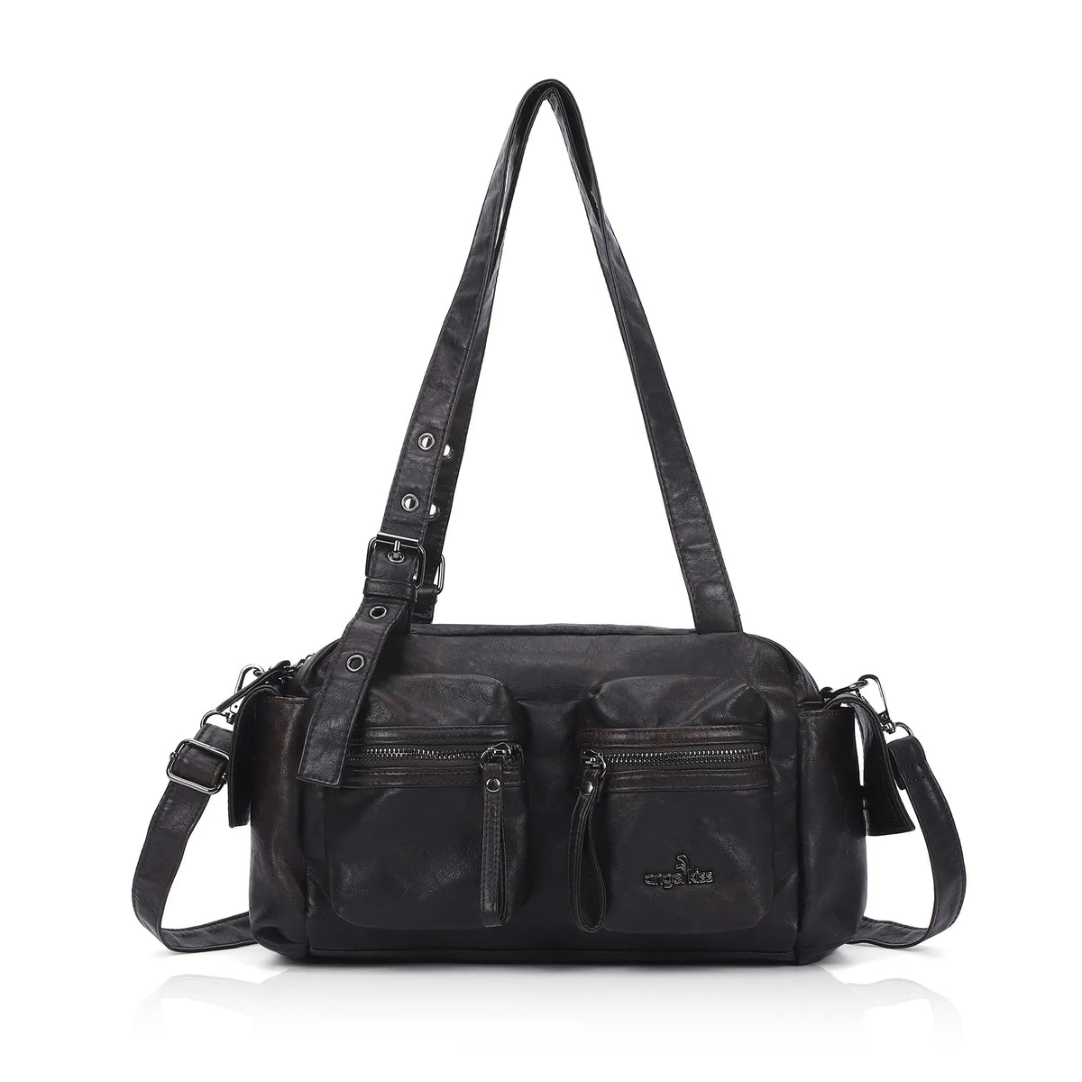 Multi-Pocket Bowling Shoulder Bag with Detachable Crossbody Strap