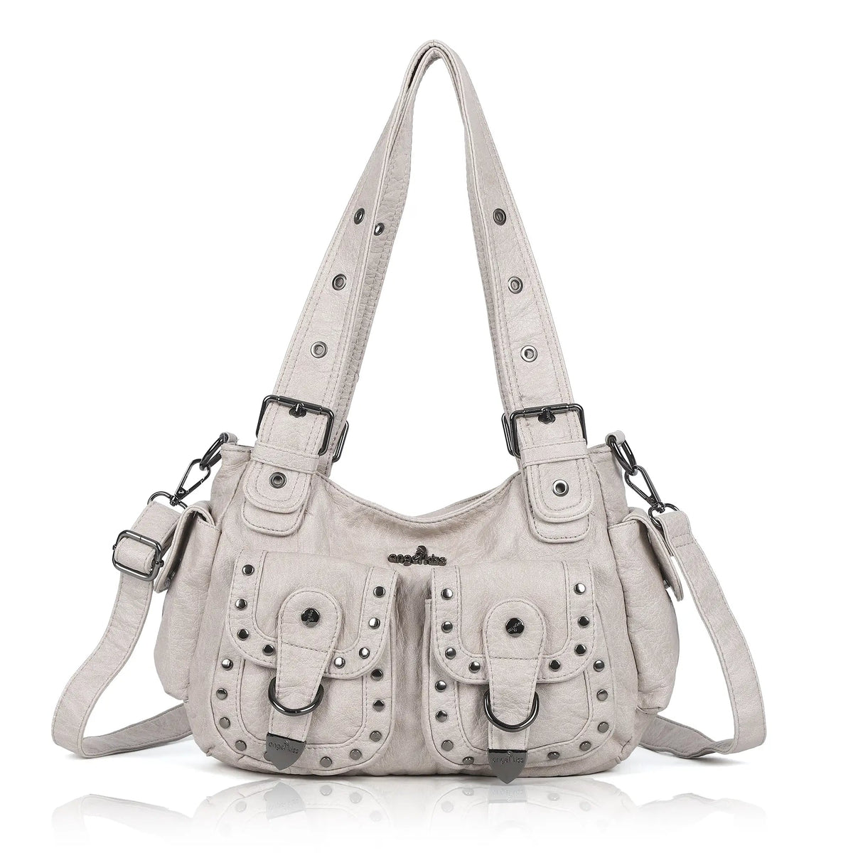 Vintage Y2K Studded Multi-Pocket Semi-Soft Tote Shoulder Bag