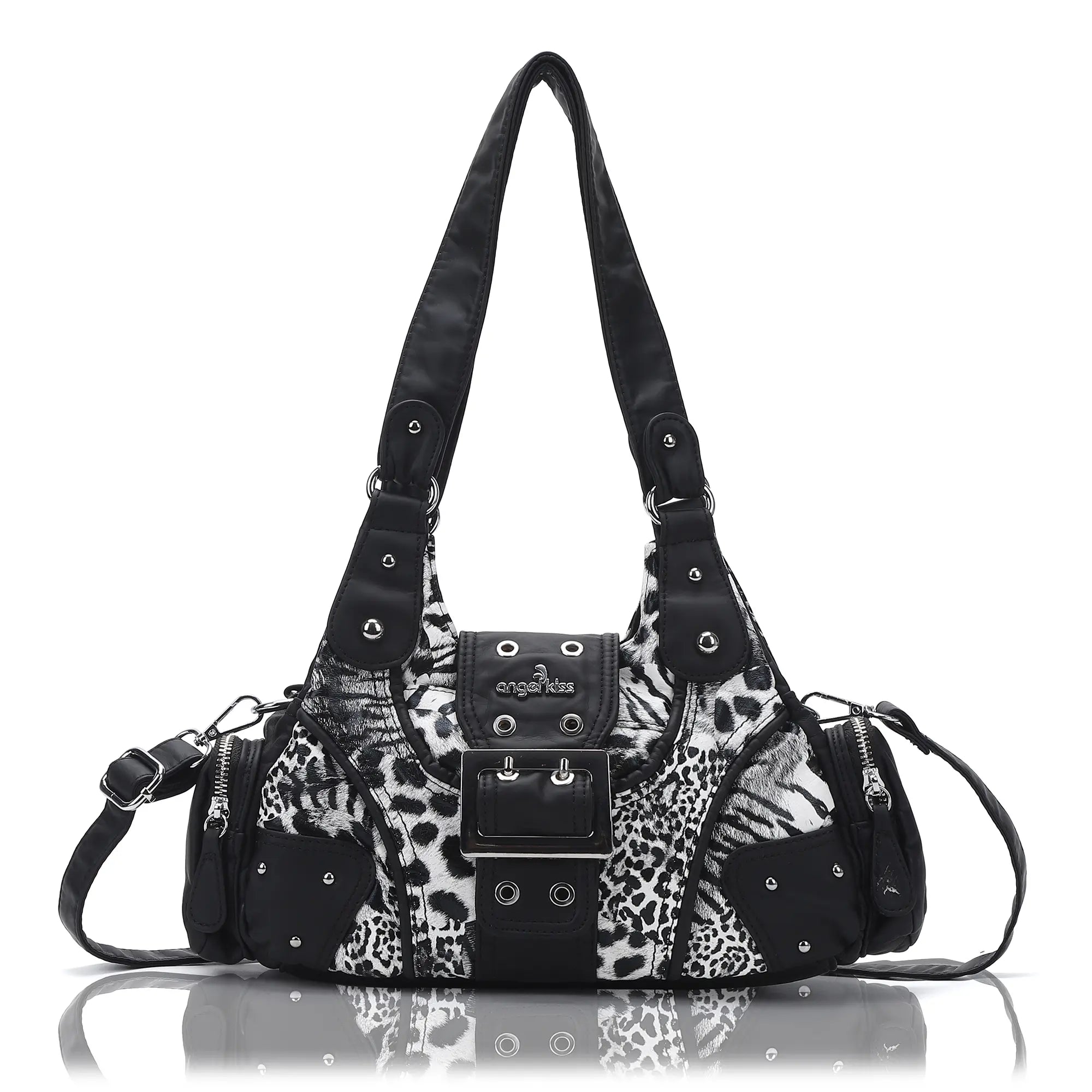 Retro Trend Patchwork Leopard Print Vegan Leather Shoulder Tote Bag