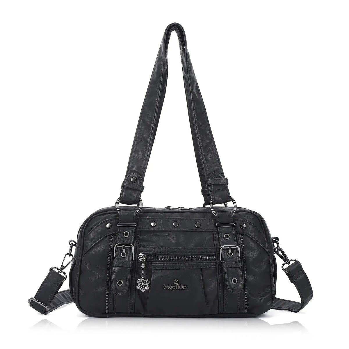 Tie-Dye Multi-Pocket Shoulder Tote Bag with Studded Zipper Details
