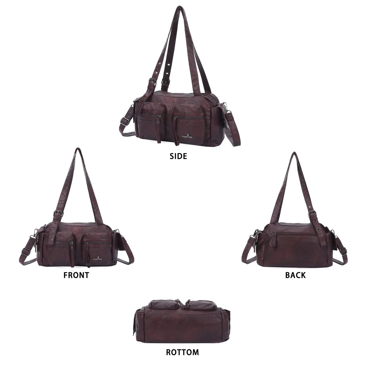 Multi-Pocket Bowling Shoulder Bag with Detachable Crossbody Strap