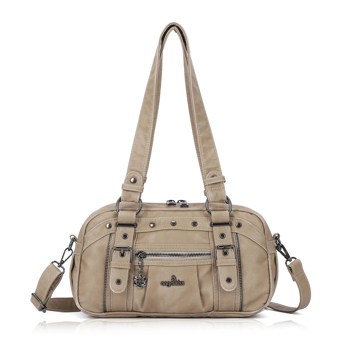 Tie-Dye Multi-Pocket Shoulder Tote Bag with Studded Zipper Details