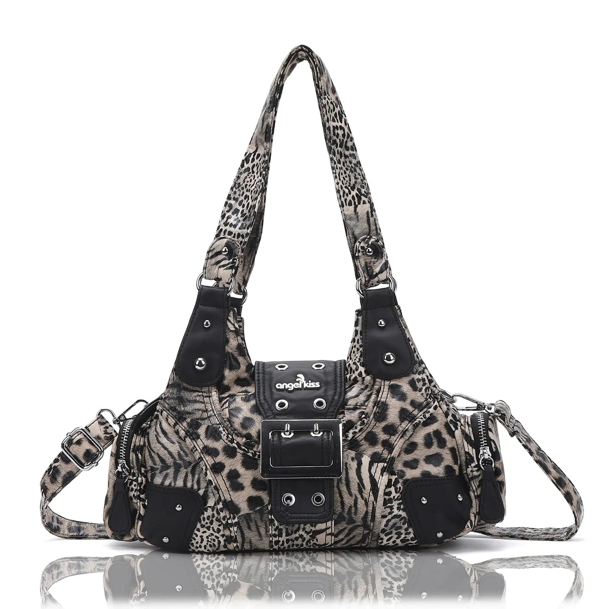 Retro Trend Patchwork Leopard Print Vegan Leather Shoulder Tote Bag