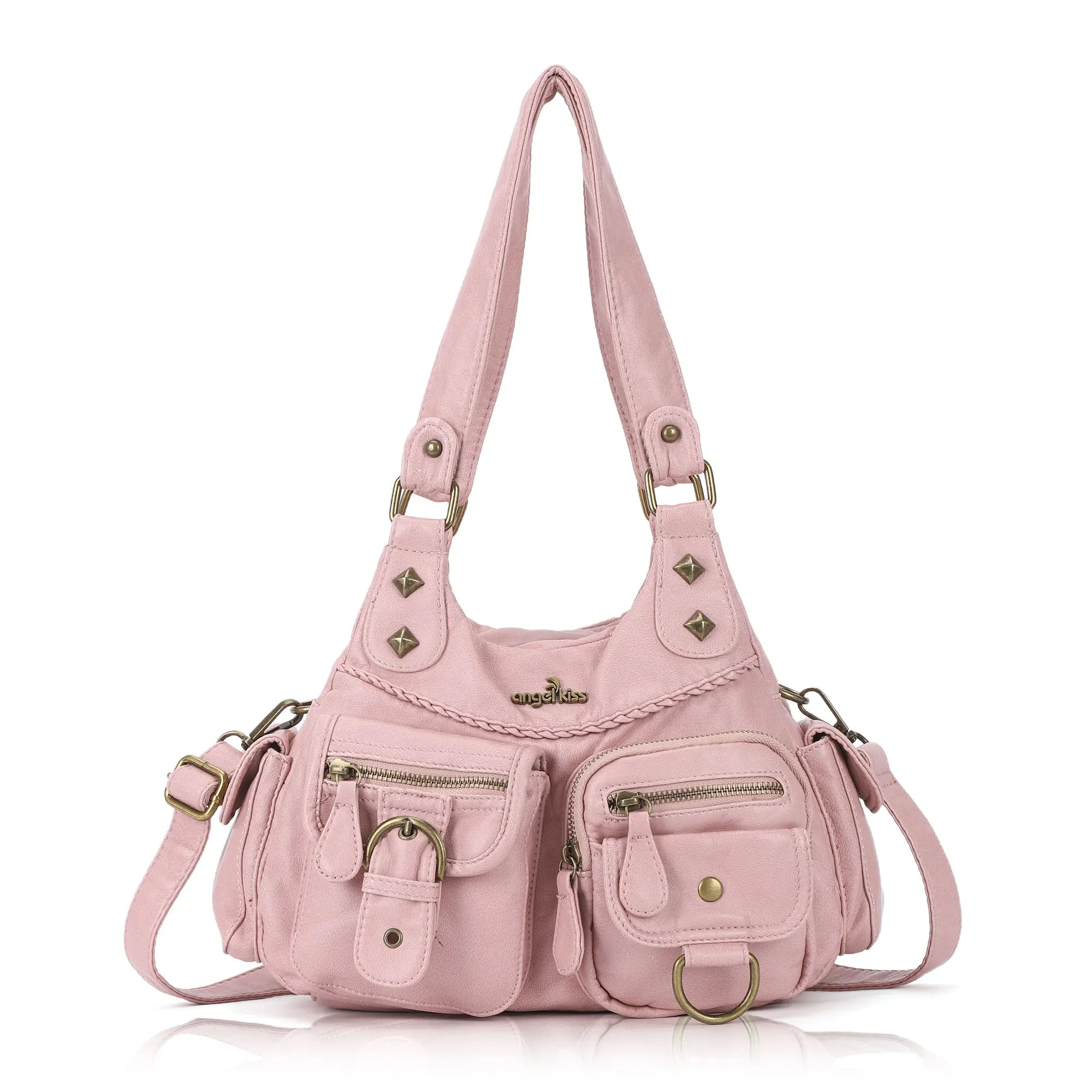 Tie-Dye Pink Multi-Pocket Vegan Leather Shoulder Tote Handbag