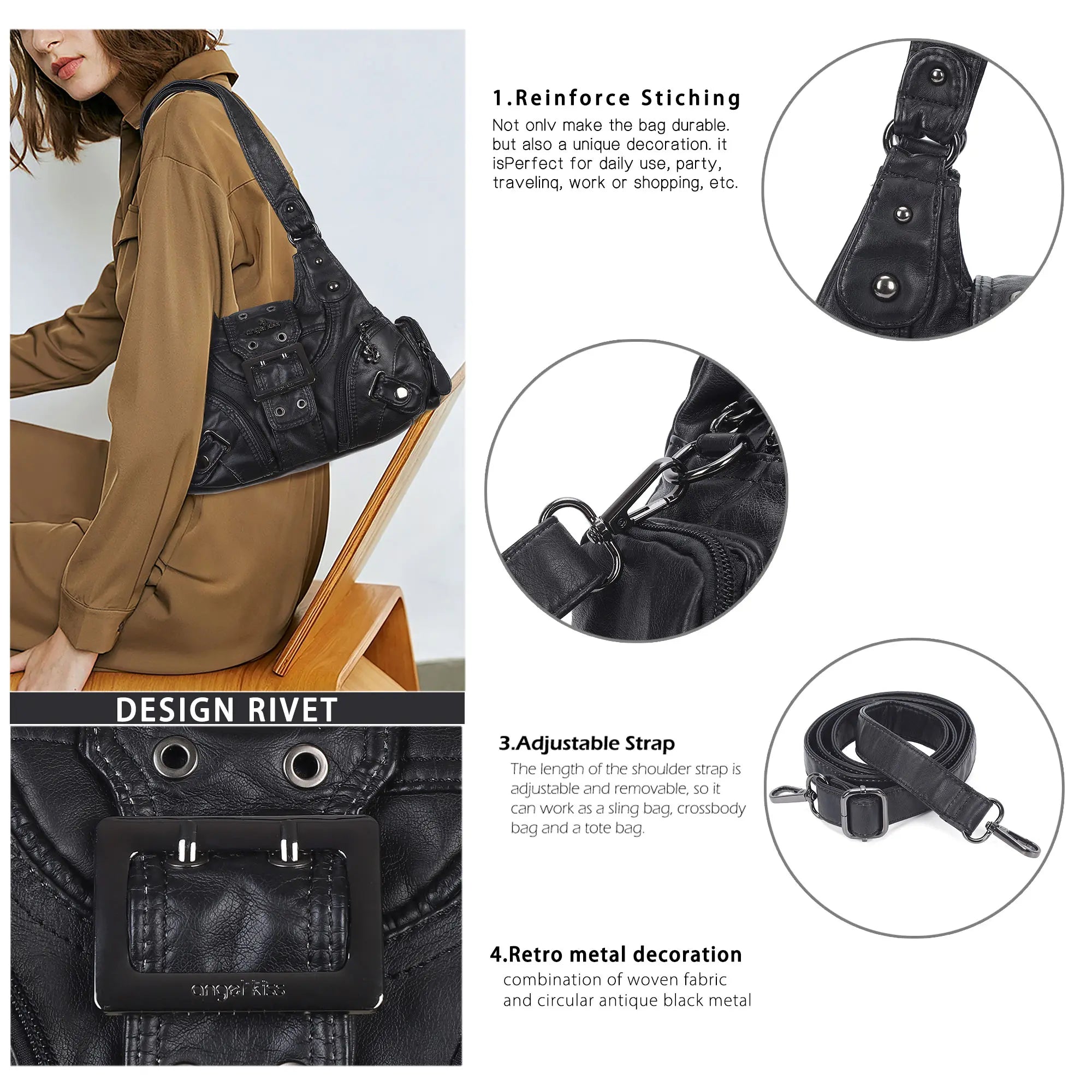 Retro Utility Multi-Pocket Satchel Shoulder-Crossbody Bag
