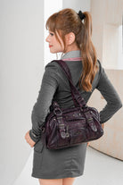Tie-Dye Multi-Pocket Shoulder Tote Bag with Studded Zipper Details