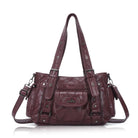 Textured Multi-Pocket Shoulder Bag with Rivet Details