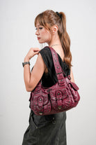 Vintage Y2K Studded Multi-Pocket Semi-Soft Tote Shoulder Bag