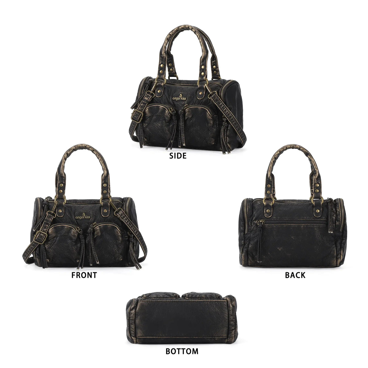 Lightweight Everyday Rivet Top Handle Satchel Crossbody Bag