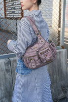 Tie-Dye Pink Multi-Pocket Vegan Leather Shoulder Tote Handbag