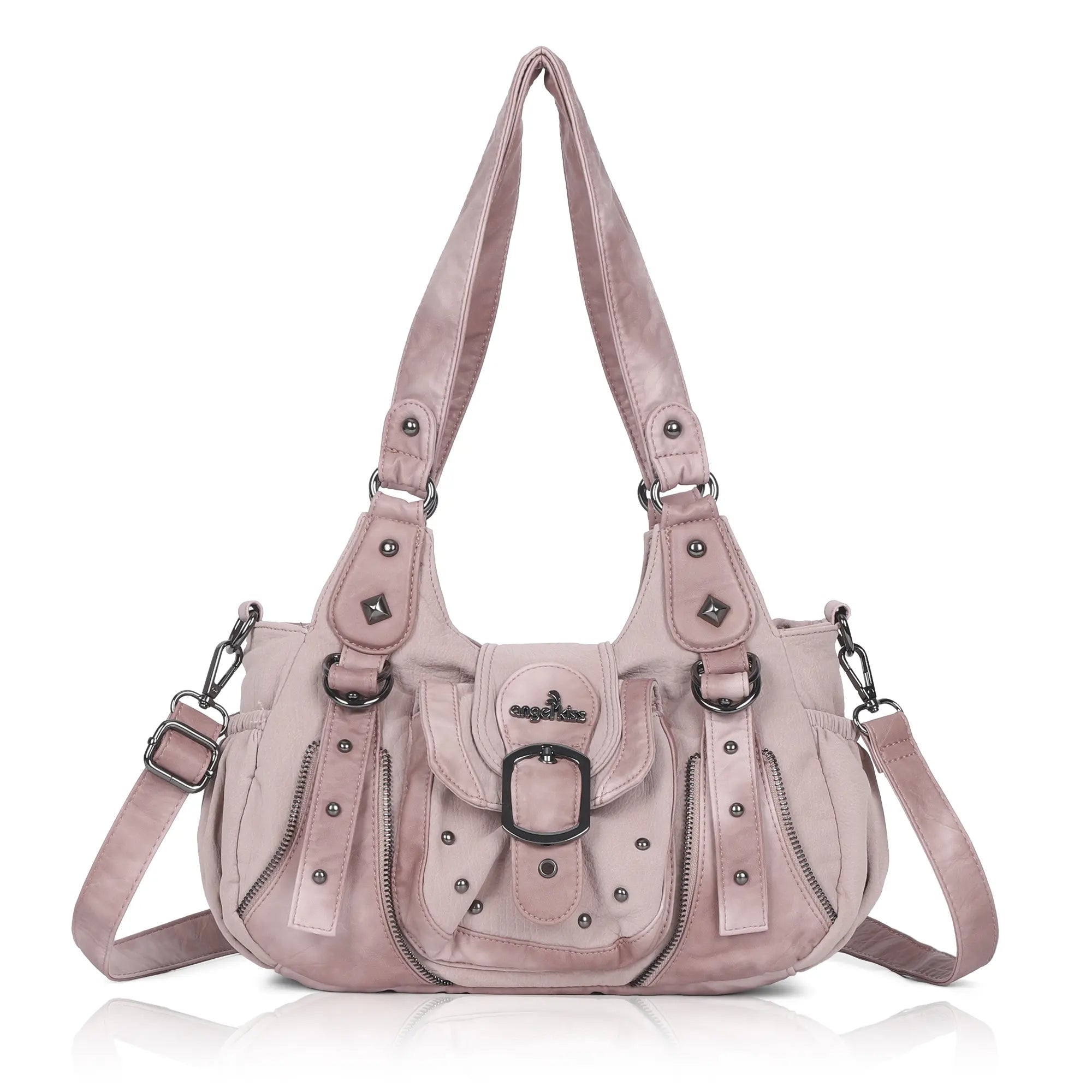 Washed Vintage Multi-Pocket Buckle Shoulder Bag