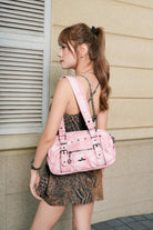 Tie-Dye Multi-Pocket Shoulder Tote Bag with Studded Zipper Details