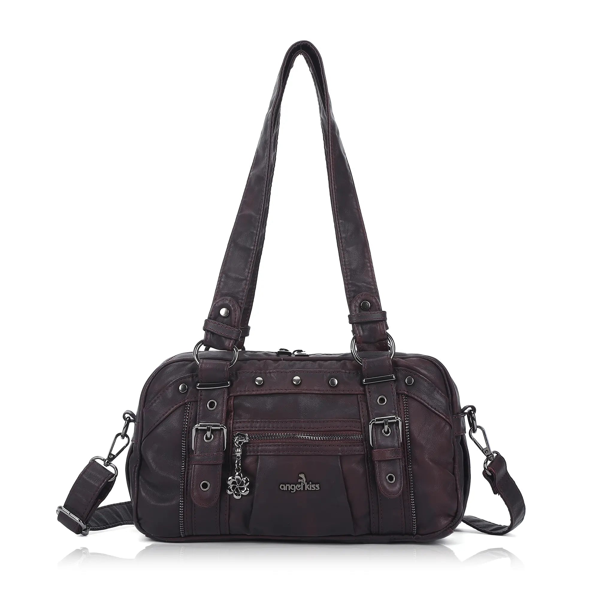 Tie-Dye Multi-Pocket Shoulder Tote Bag with Studded Zipper Details