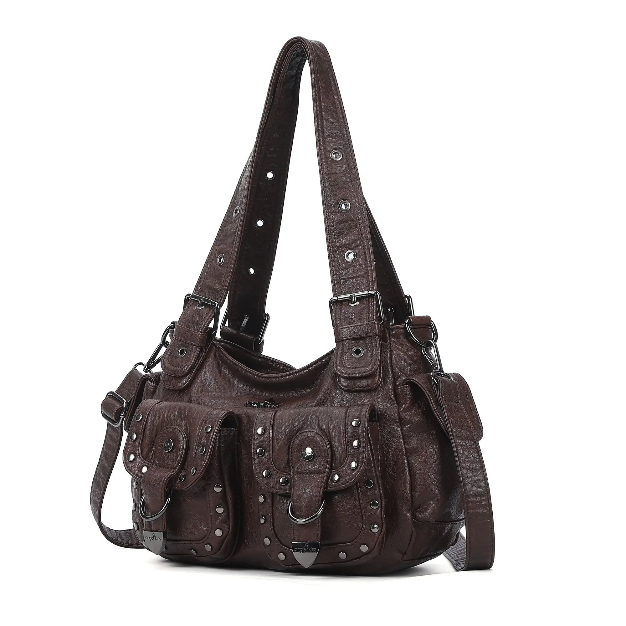 Vintage Y2K Studded Multi-Pocket Semi-Soft Tote Shoulder Bag