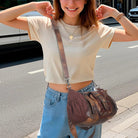 Washed Vintage Multi-Pocket Buckle Shoulder Bag