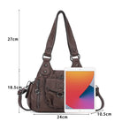 Vegan Leather Shoulder Handbag – Vintage Multi-Pocket Tote Bag