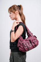 Vintage Y2K Studded Multi-Pocket Semi-Soft Tote Shoulder Bag