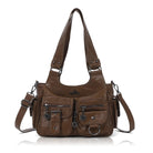 Multi-Pocket Soft PU Shoulder Bag with Crossbody Strap
