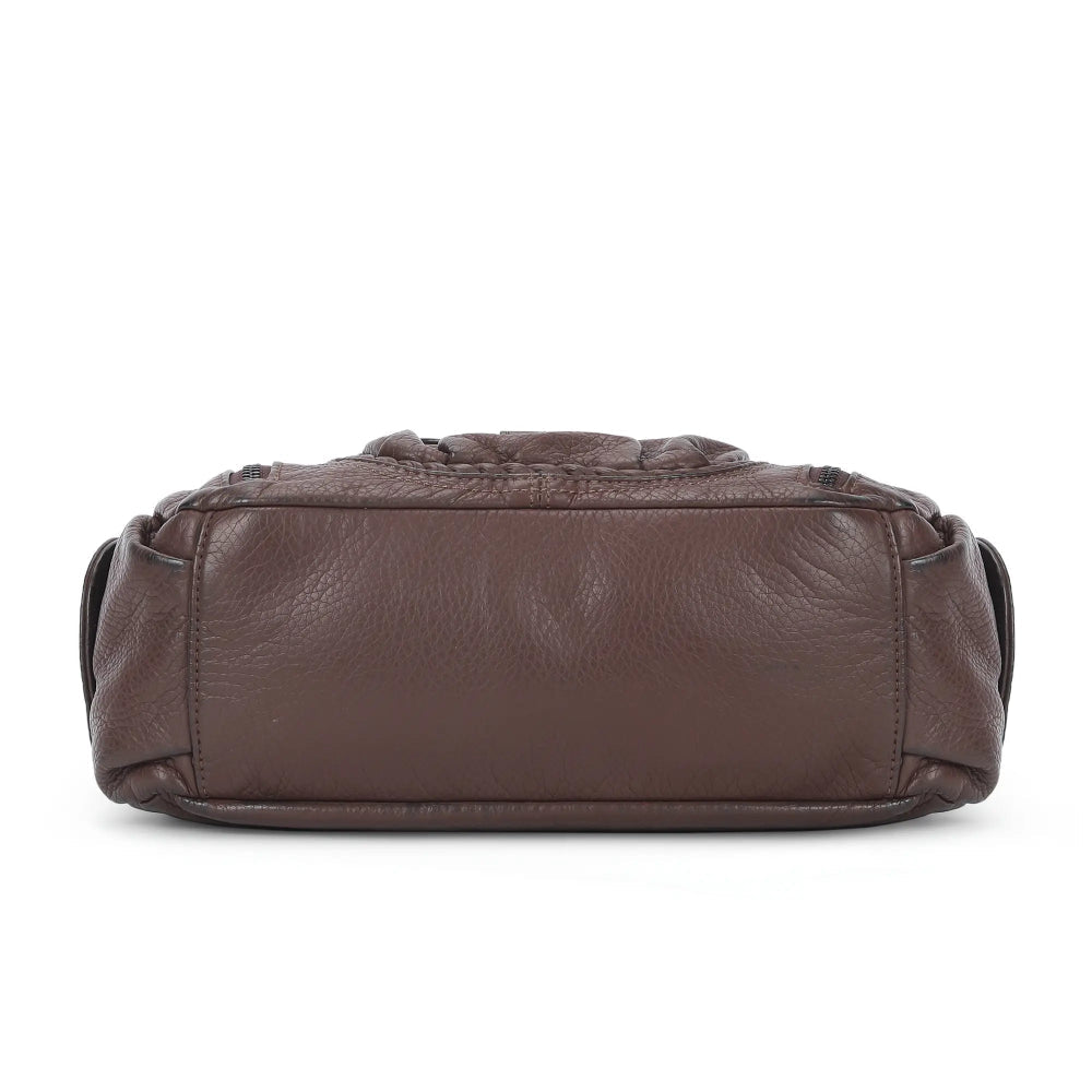 Vegan Leather Shoulder Handbag – Vintage Multi-Pocket Tote Bag
