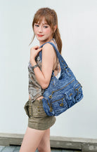 Vintage Bronze PU Leather Handbag – Multi-Pocket Shoulder Tote & Crossbody Bag