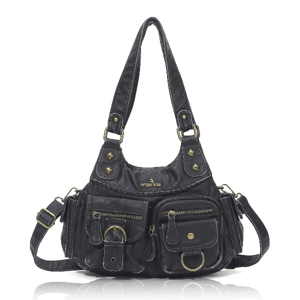 Tie-Dye Pink Multi-Pocket Vegan Leather Shoulder Tote Handbag