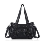 Textured Multi-Pocket Shoulder Bag with Rivet Details