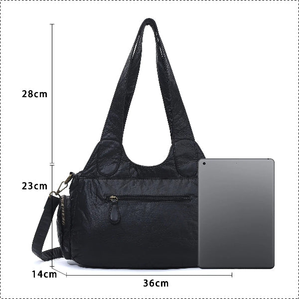 Vintage Bronze PU Leather Handbag – Multi-Pocket Shoulder Tote & Crossbody Bag