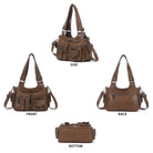 Multi-Pocket Soft PU Shoulder Bag with Crossbody Strap