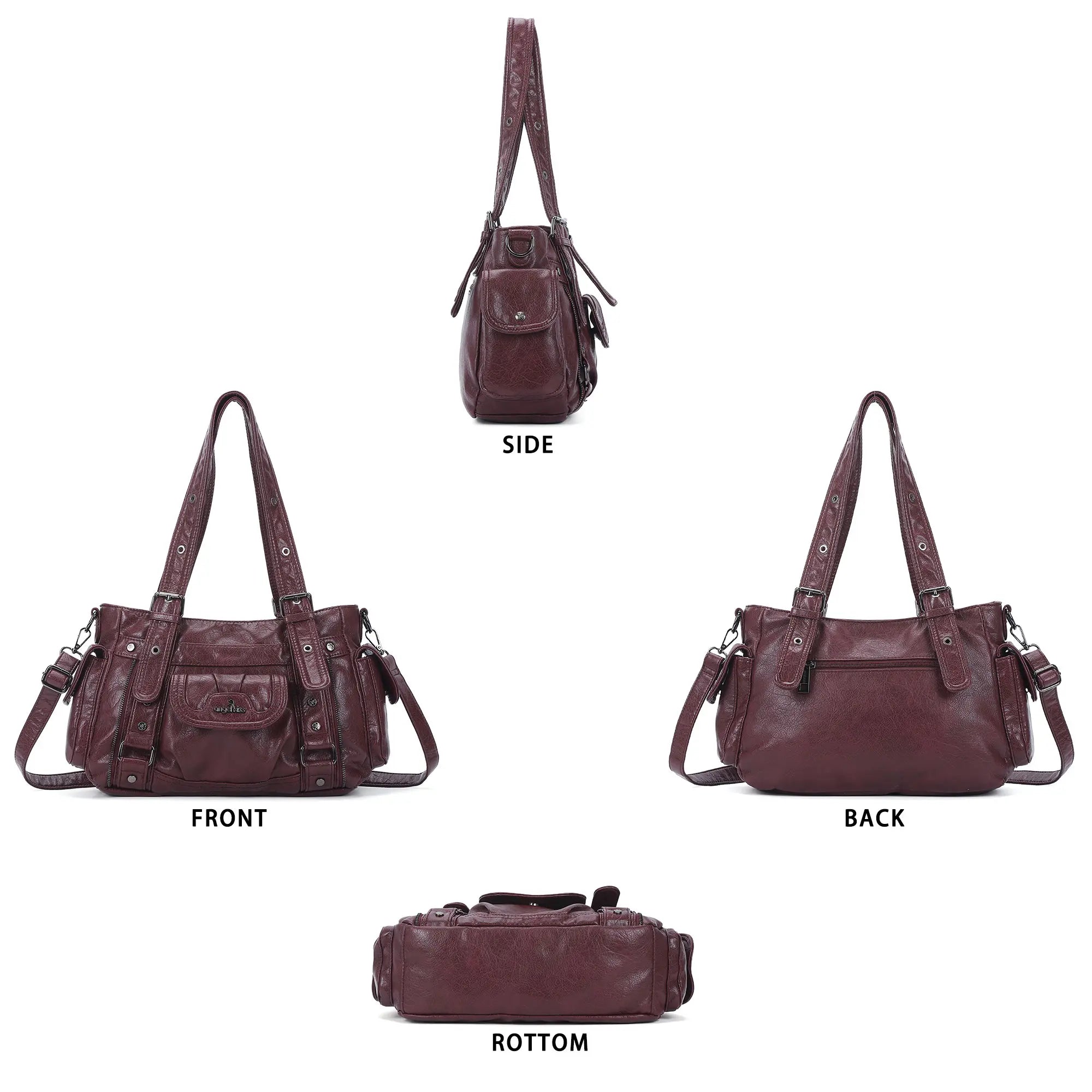 Textured Multi-Pocket Shoulder Bag with Rivet Details