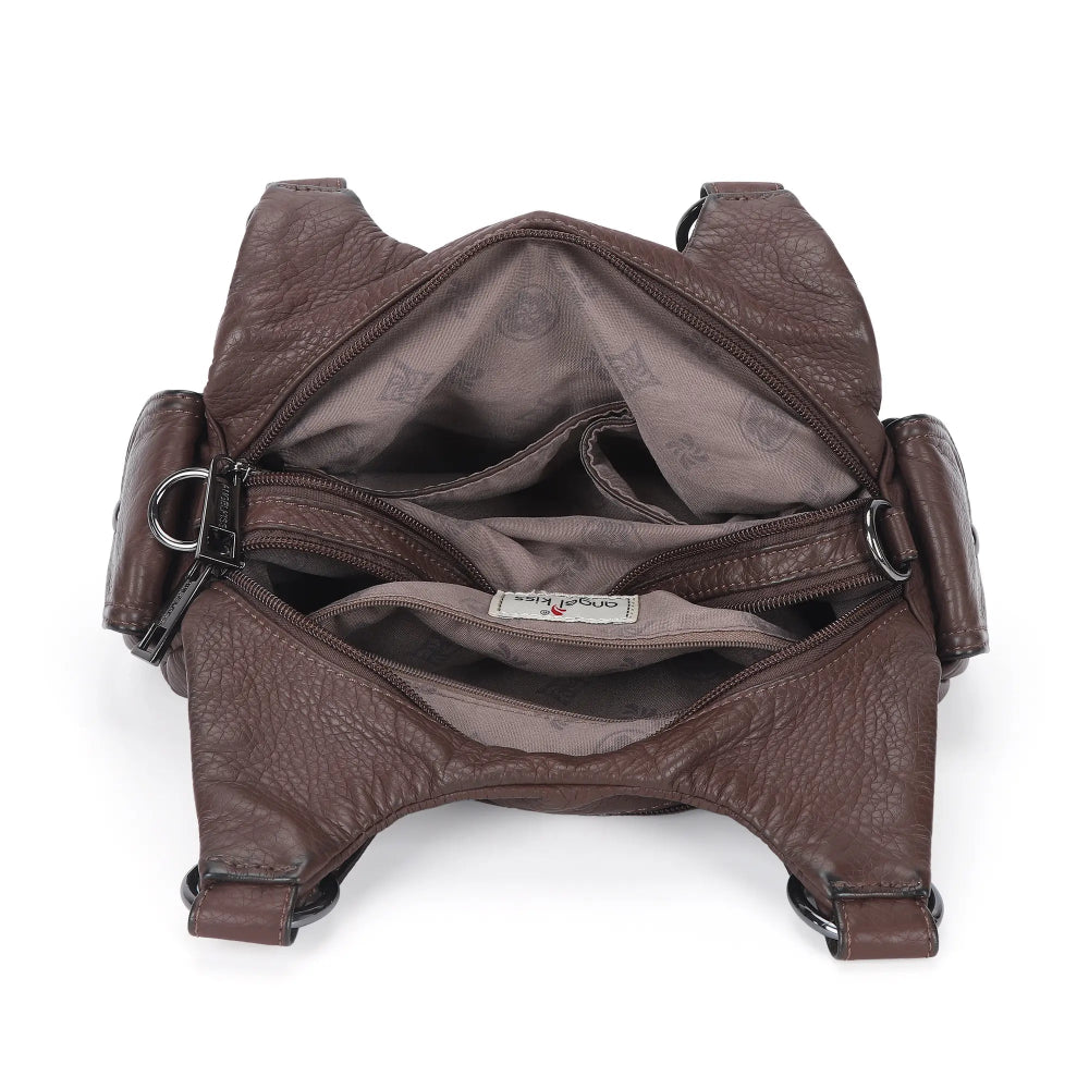 Vegan Leather Shoulder Handbag – Vintage Multi-Pocket Tote Bag