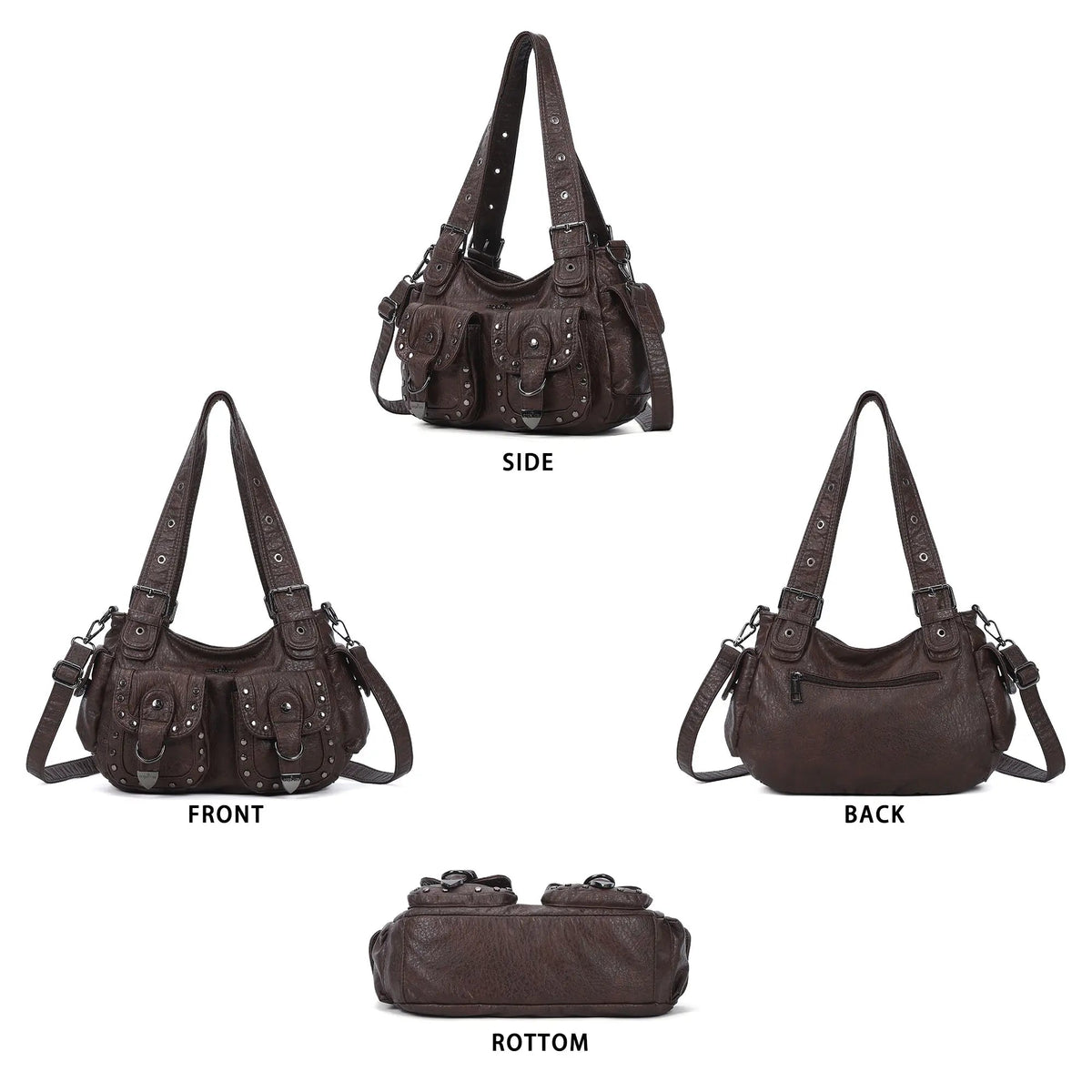 Vintage Y2K Studded Multi-Pocket Semi-Soft Tote Shoulder Bag