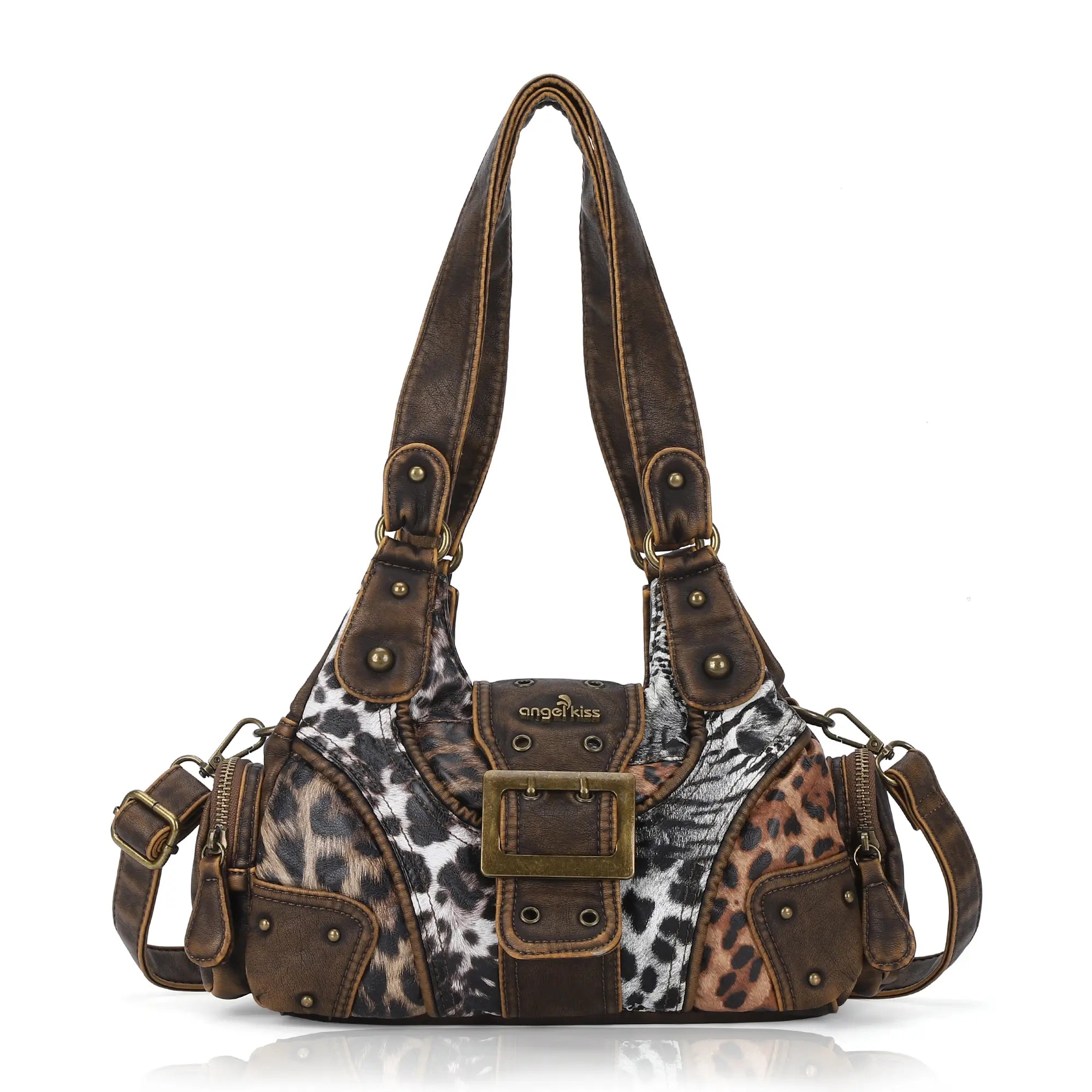 Retro Trend Patchwork Leopard Print Vegan Leather Shoulder Tote Bag