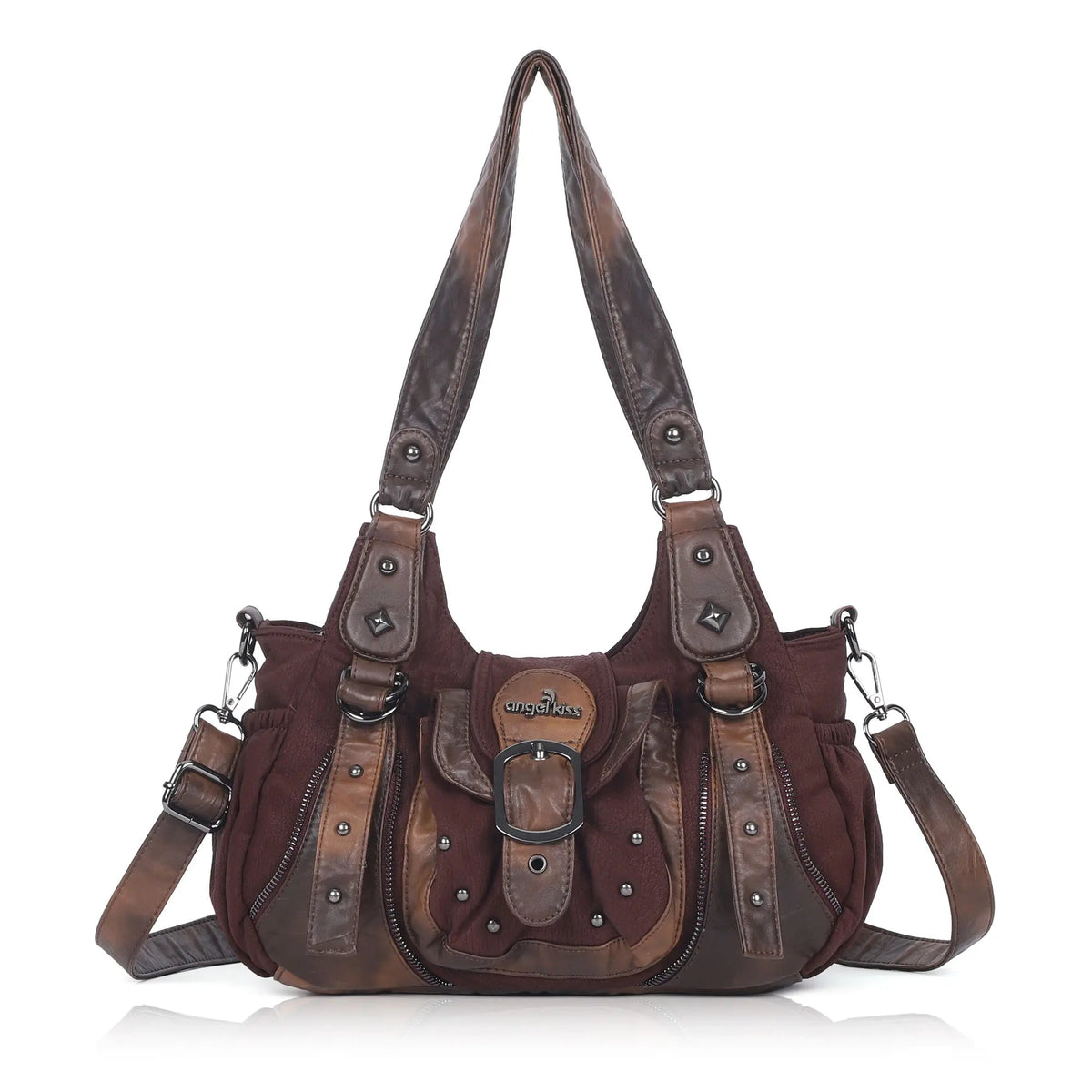 Washed Vintage Multi-Pocket Buckle Shoulder Bag
