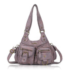 Tie-Dye Pink Multi-Pocket Vegan Leather Shoulder Tote Handbag