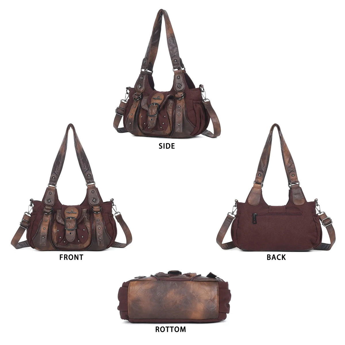 Washed Vintage Multi-Pocket Buckle Shoulder Bag