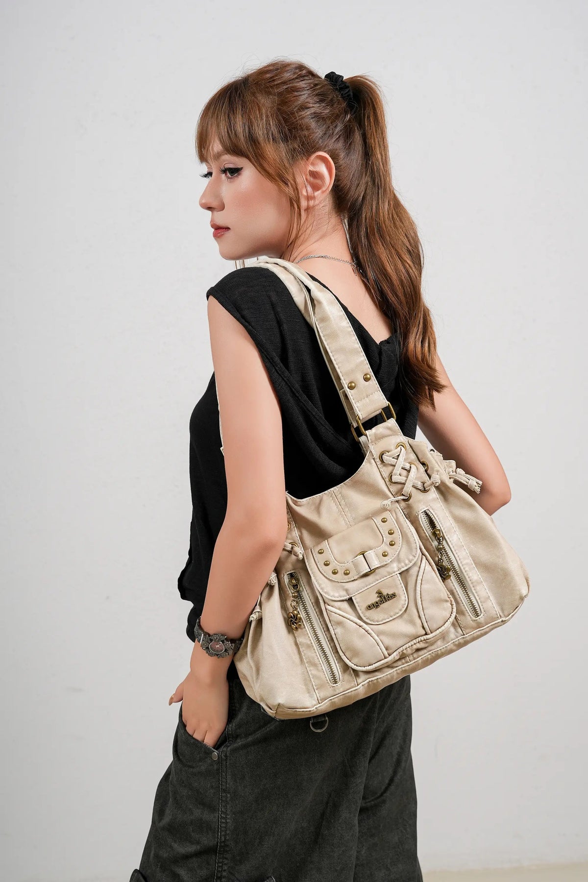 Vintage Multi-Pocket Satchel & Crossbody Bag