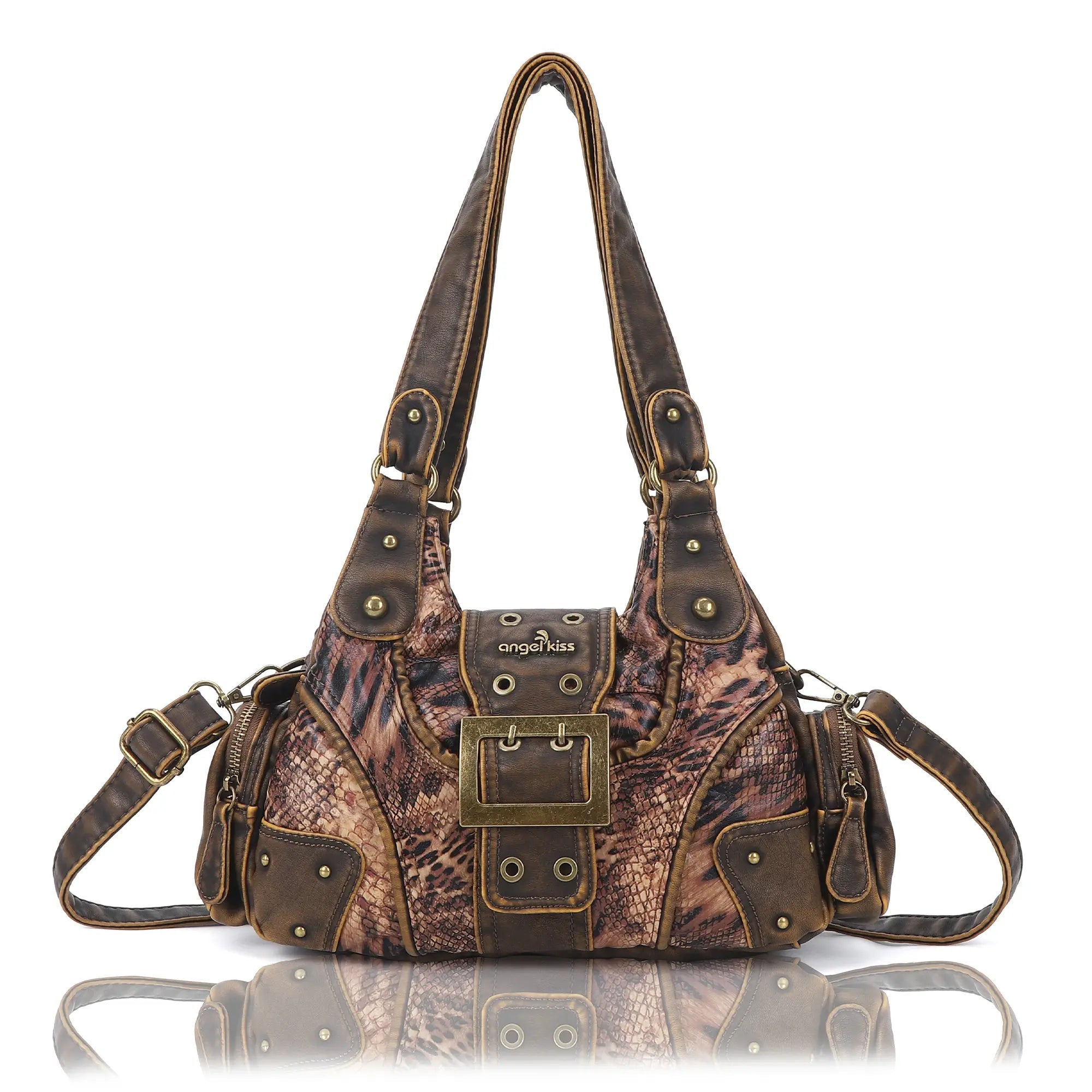 Retro Trend Patchwork Leopard Print Vegan Leather Shoulder Tote Bag