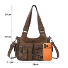 Multi-Pocket Soft PU Shoulder Bag with Crossbody Strap