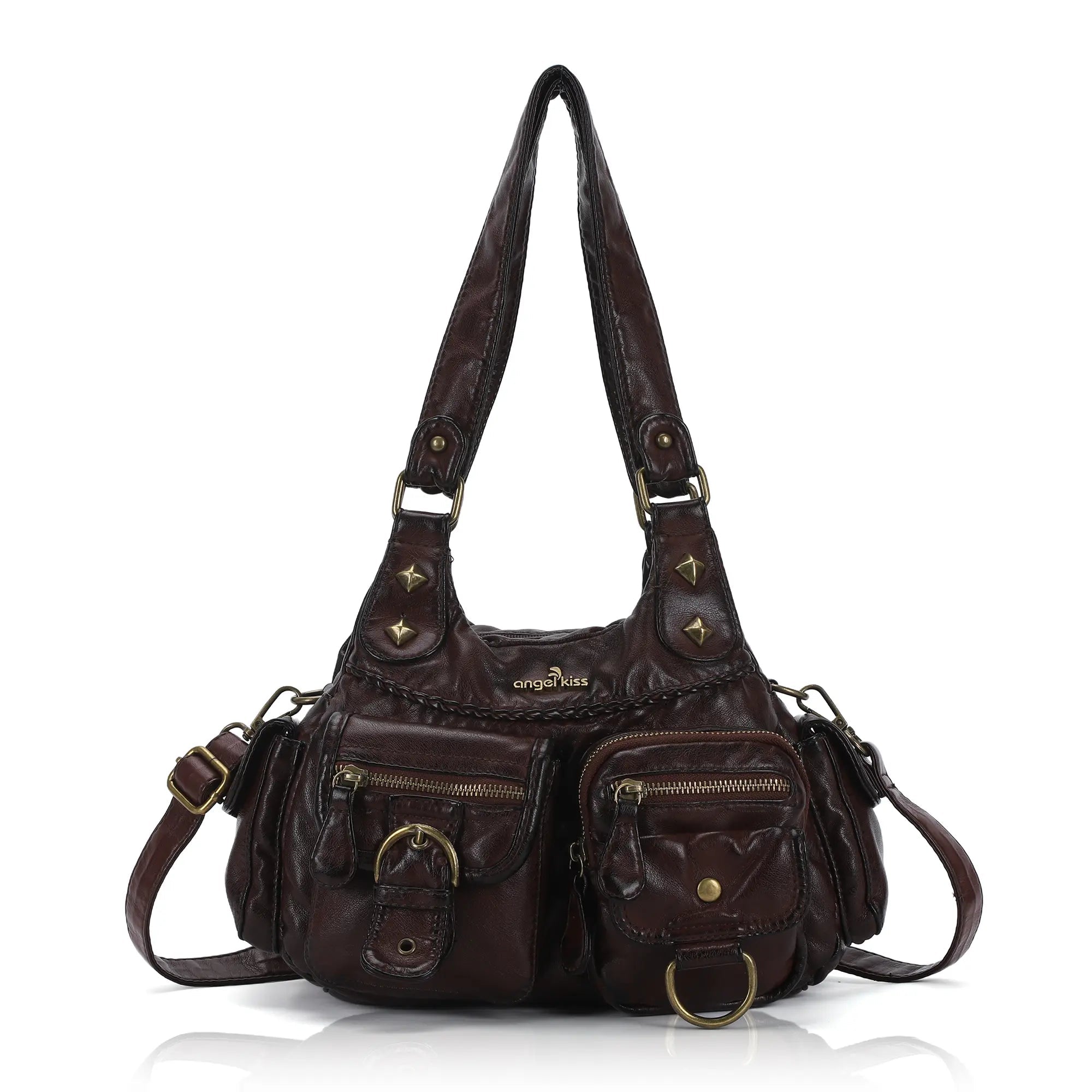 Tie-Dye Pink Multi-Pocket Vegan Leather Shoulder Tote Handbag