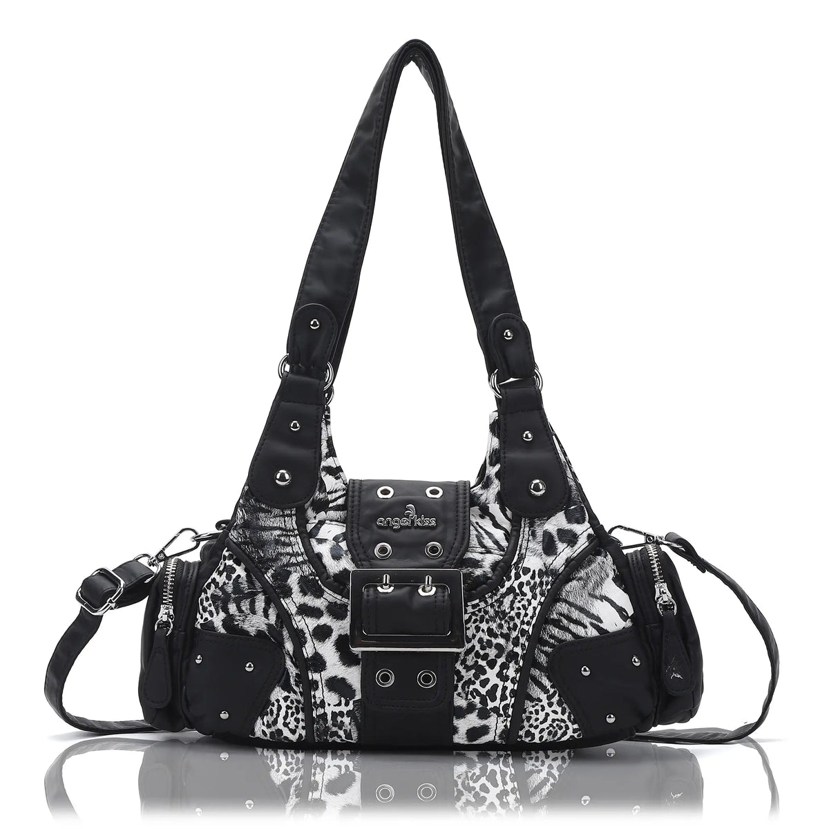 Retro Trend Patchwork Leopard Print Vegan Leather Shoulder Tote Bag