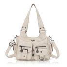 Multi-Pocket Soft PU Shoulder Bag with Crossbody Strap