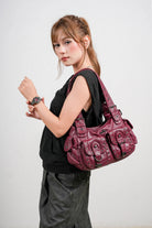 Vintage Y2K Studded Multi-Pocket Semi-Soft Tote Shoulder Bag