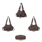 Vegan Leather Shoulder Handbag – Vintage Multi-Pocket Tote Bag