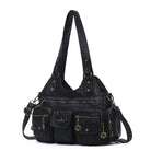 Vintage Bronze PU Leather Handbag – Multi-Pocket Shoulder Tote & Crossbody Bag