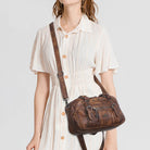 Tie-Dye Multi-Pocket Shoulder Tote Bag with Studded Zipper Details