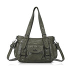 Textured Multi-Pocket Shoulder Bag with Rivet Details